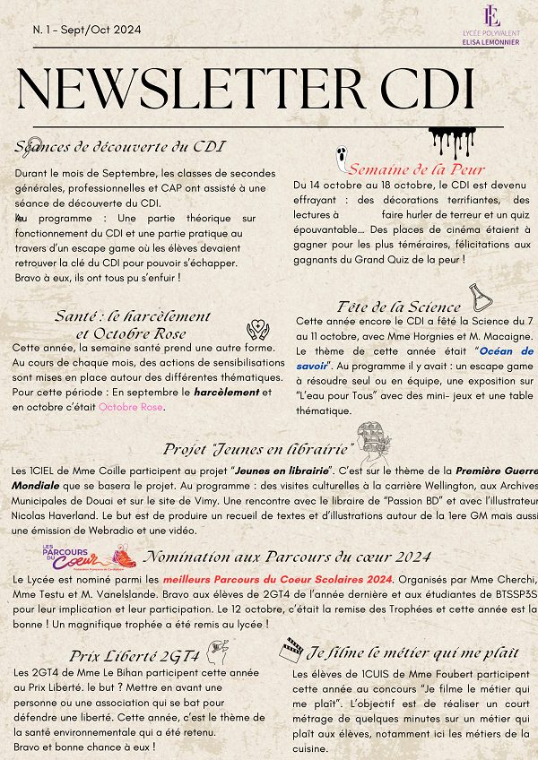 Newsletter du CDI n°1 - septembre-octobre 2024
